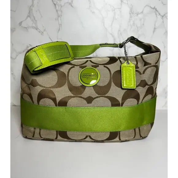 Coach Signature Stripe Khaki and Like Purse - Picture 2 of 13